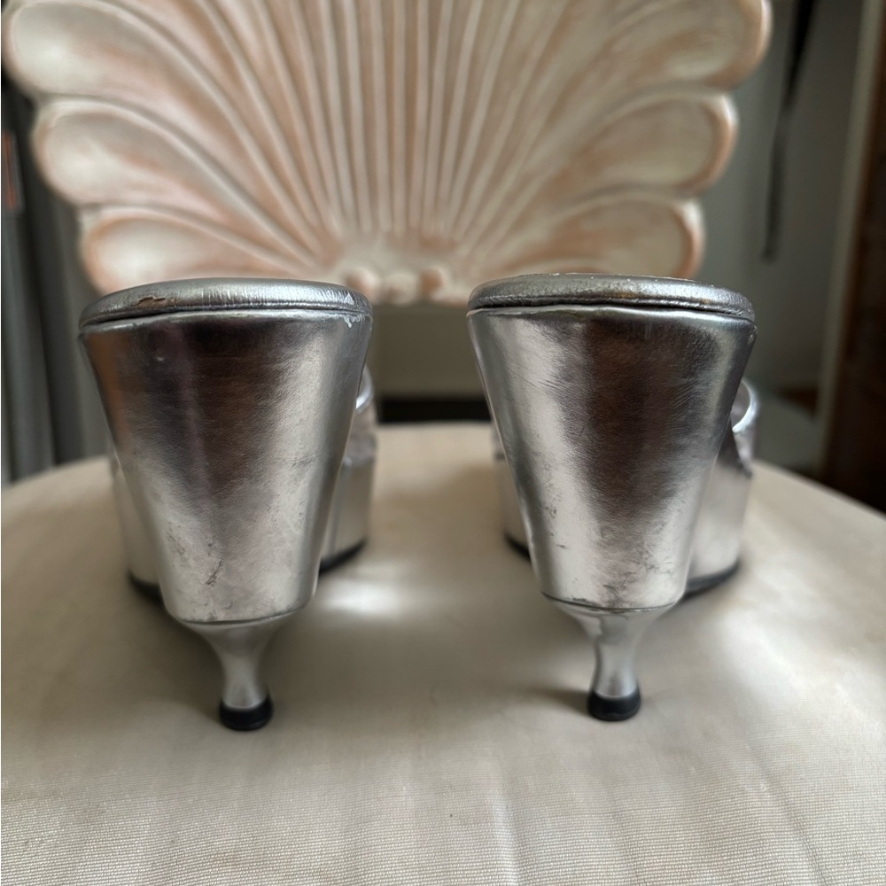 Fendi Silver Textured Slide Mules - Picture 10 of 12